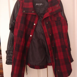 Nasty Gal Red Plaid Drawstring Wool Parka Jacket